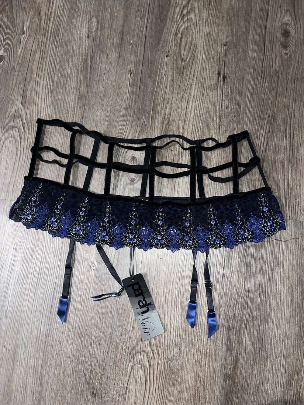 PARAH NOIR Vintage “Blue Rose" Cage Garter Belt - Made in Italy